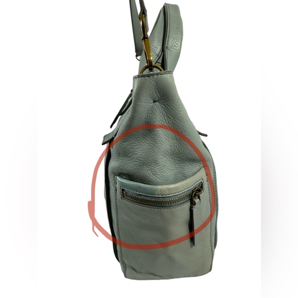 Genuine vintage FOSSIL sky blue leather tote bag with shoulder strap - Picture 8 of 13